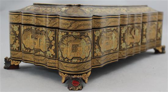 A Chinese export gilt decorated lacquer games box, 19th century, 33.5cm